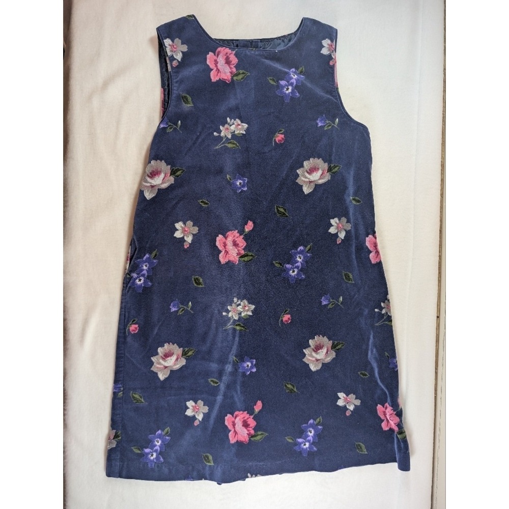 Talbots‎ Kids Navy Velvet Dress with Multicolor Floral Accents 8